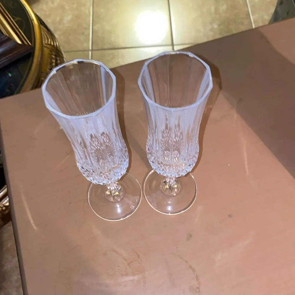 Vintage Cristal d'Arques Longchamp Set/2 Fluted Champagne Glasses